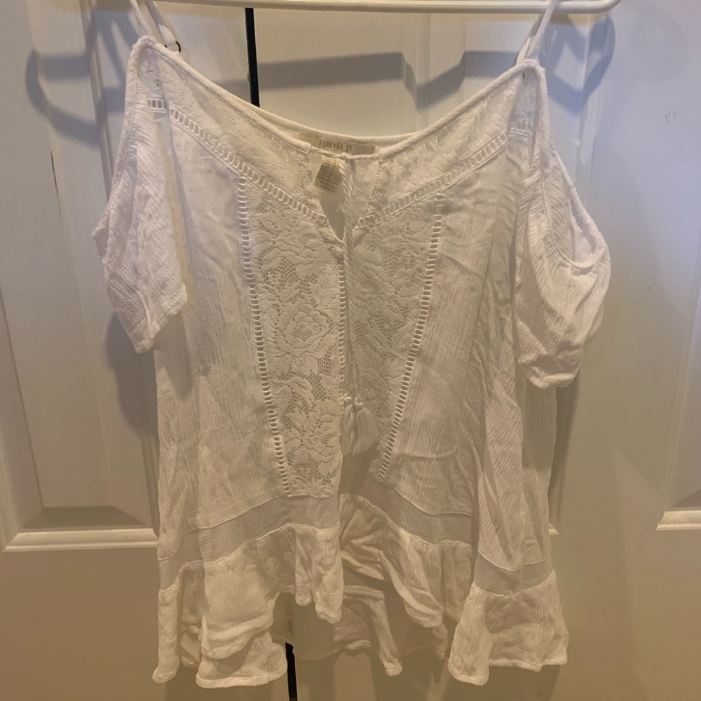 White, open shoulder blouse
